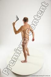 Nude Fighting with axe Man White Slim Short Brown Multi angles poses Realistic